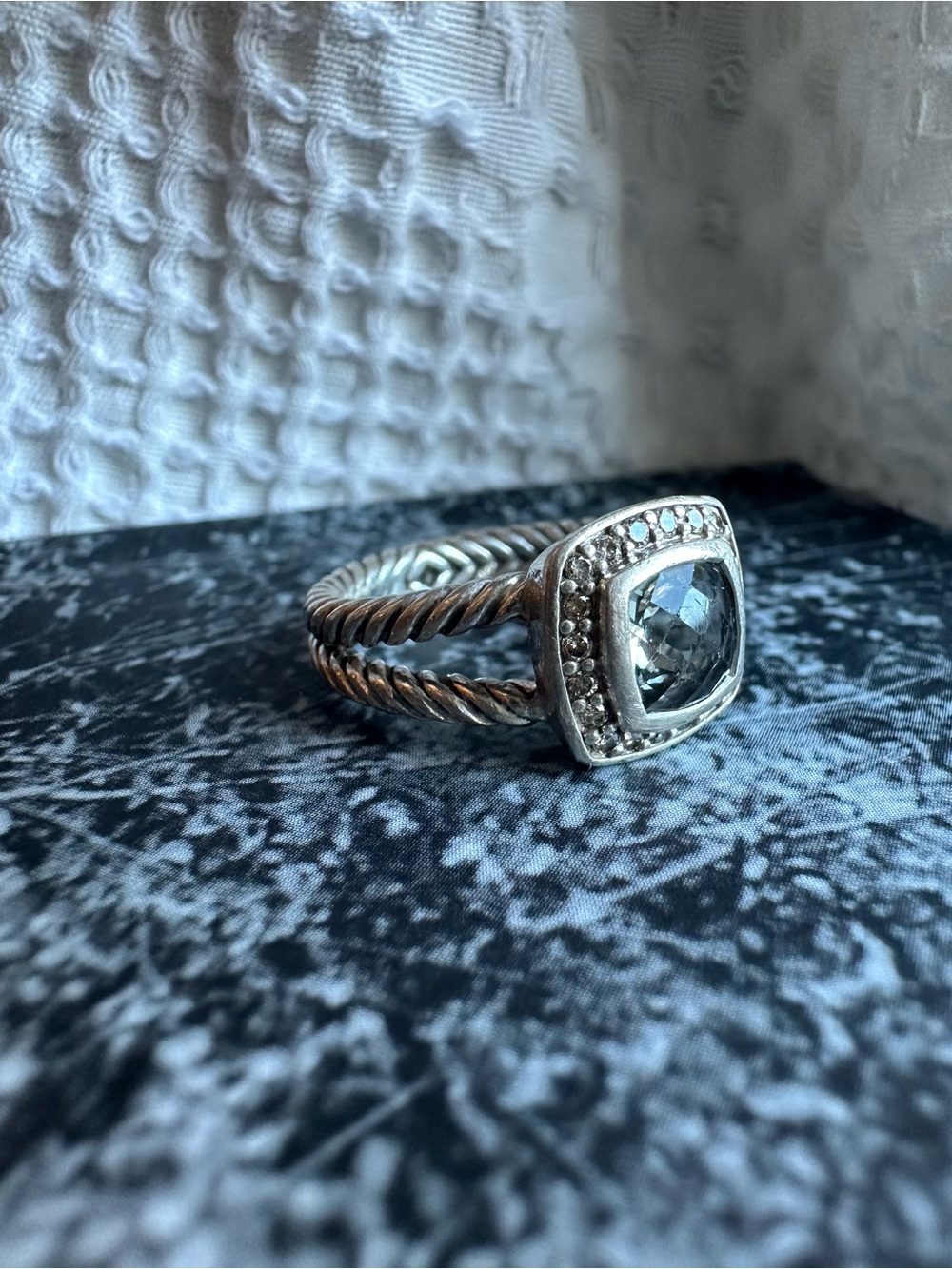 David Yurman PETITE ALBION® RING: Sterling Silver with White Topaz and Diamonds